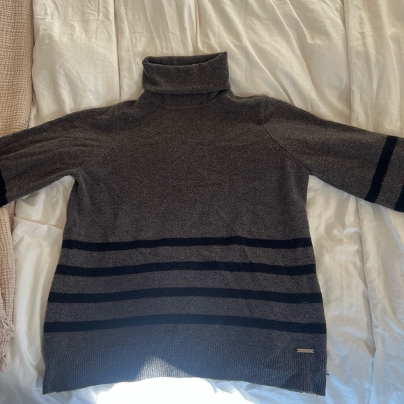 Striped Michael Kors gray/black turtleneck sweater - Size L - Picture 2 of 7